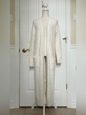 JESSICA SIMPSON Women Fuzzy Knit Long Cardigan, Ivory, Size Small